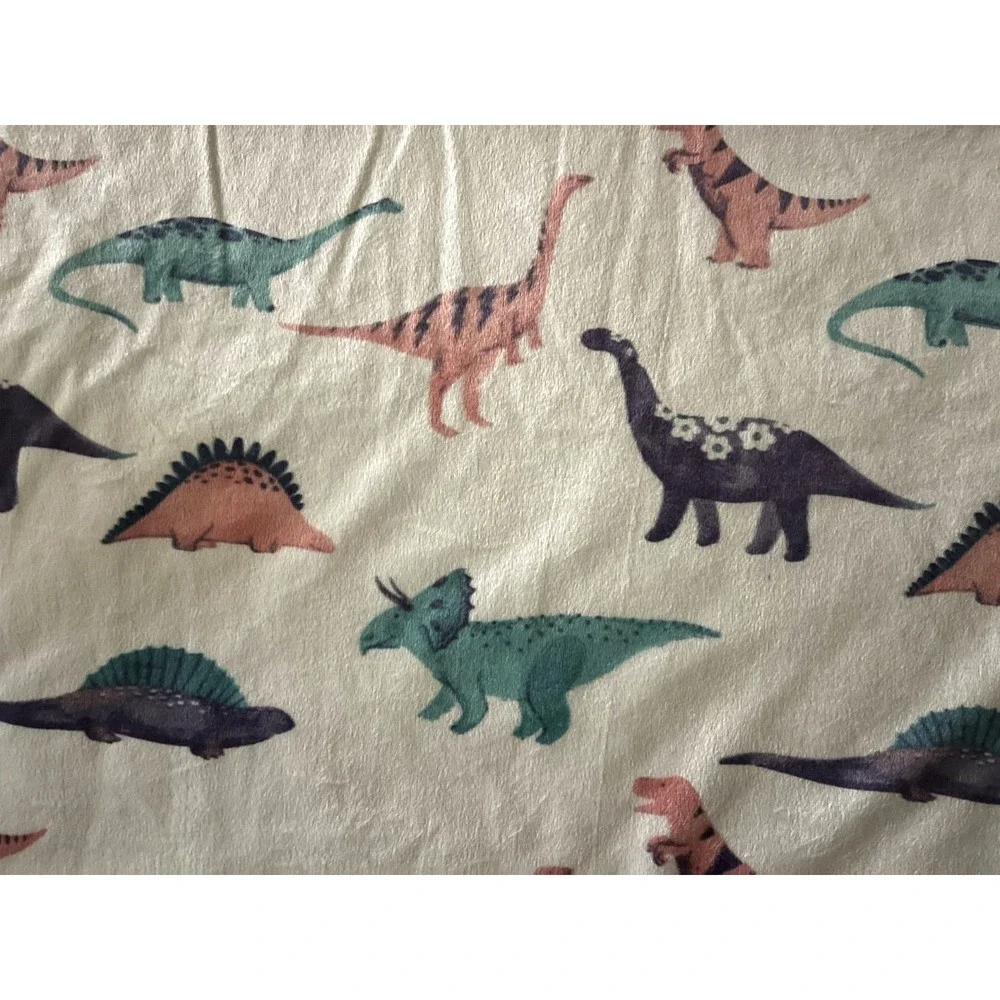 White Baby Dinosaur Blanket Plush Sherpa Purple Pink Green Dino 30x40 Lovey Girl